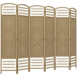 Biombo Separador de Ambientes de 6 Paneles Plegable de Cuerda de Papel 160x170cm Decoración para Dormitorio Natural - Ogal.Es