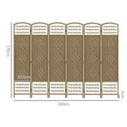 Biombo Separador de Ambientes de 6 Paneles Plegable de Cuerda de Papel 160x170cm Decoración para Dormitorio Natural - Ogal.Es