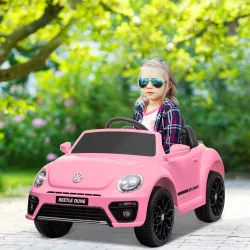 Coche Eléctrico para Niños de +3 Años Volkswagen Beetle con Batería 12V Mando a Distancia Faros Bocina y Música ... - Ogal.Es