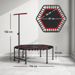 Trampolín de Fitness 114x114x132 cm con Mango Ajustable de 3 Niveles y Marco de Acero Rojo - Ogal.Es