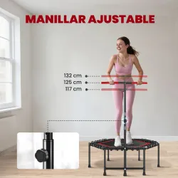 Trampolín de Fitness 114x114x132 cm con Mango Ajustable de 3 Niveles y Marco de Acero Rojo - Ogal.Es