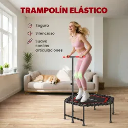 Trampolín de Fitness 114x114x132 cm con Mango Ajustable de 3 Niveles y Marco de Acero Rojo - Ogal.Es