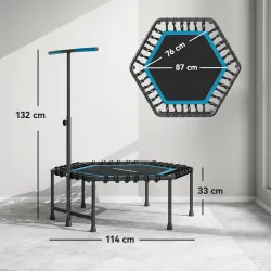 Trampolín de Fitness 114x114x132 cm con Mango Ajustable de 3 Niveles y Marco de Acero Azul - Ogal.Es