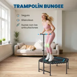 Trampolín de Fitness 114x114x132 cm con Mango Ajustable de 3 Niveles y Marco de Acero Azul - Ogal.Es