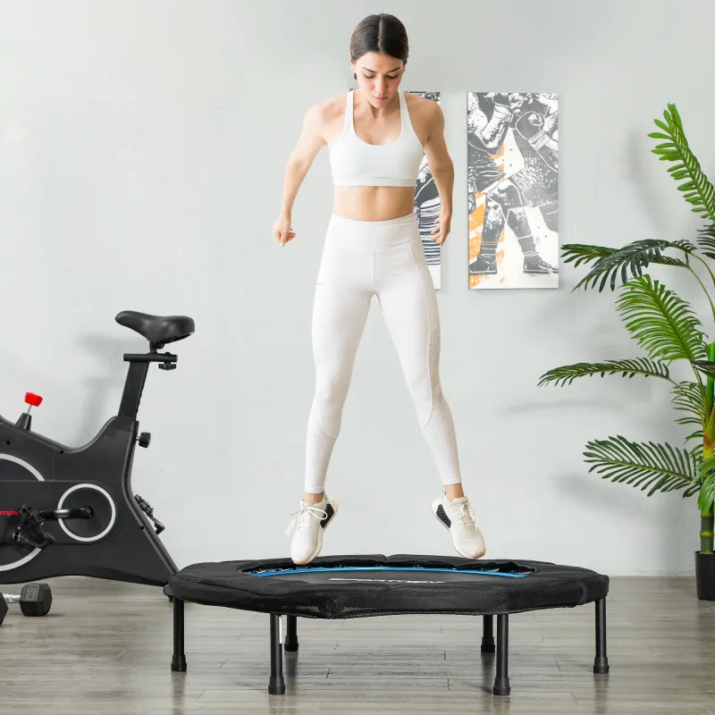 Trampolín de Fitness Ø102 cm Cama Elástica Plegable con Marco de Acero Antideslizantes Carga 100 kg Azul - Ogal.Es