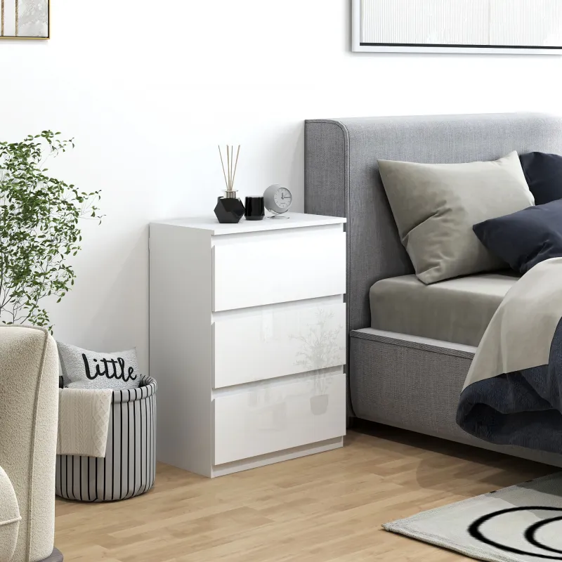 Cómoda con 3 Cajones Cómoda de Dormitorio Moderno con Diseño Anti-vuelco 55x34x75 cm Blanco Brillo - Ogal.Es