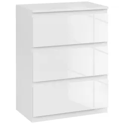 Cómoda con 3 Cajones Cómoda de Dormitorio Moderno con Diseño Anti-vuelco 55x34x75 cm Blanco Brillo - Ogal.Es