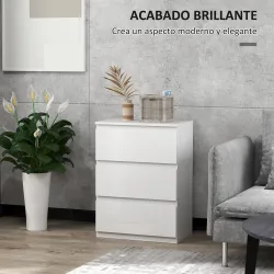 Cómoda con 3 Cajones Cómoda de Dormitorio Moderno con Diseño Anti-vuelco 55x34x75 cm Blanco Brillo - Ogal.Es