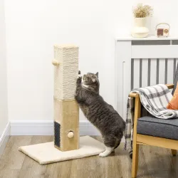 Poste Rascador para Gatos 79 cm Arañador para Gatos con Bola Colgante Poste de Yute 59,5x39x79 cm Beige y Crema - Ogal.Es