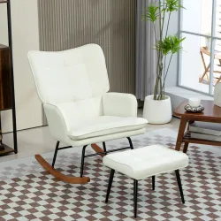Silla Mecedora con Reposapiés Cojín Acolchado y Reposabrazos Carga 130 kg Crema - Ogal.Es