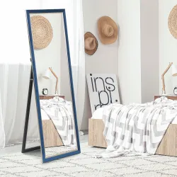 Espejo de Cuerpo Entero 150x50 cm con Marco en Terciopelo y Soporte para Salón Dormitorio Azul - Ogal.Es