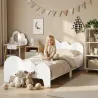Cama para Niños de +3 Años 140x70 cm Tema de Nubes Estructura de Cama infantil con Barandilla Carga 80 kg Blanco - Ogal.Es