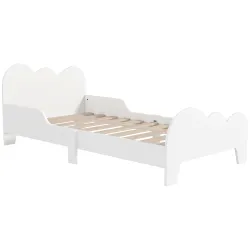 Cama para Niños de +3 Años 140x70 cm Tema de Nubes Estructura de Cama infantil con Barandilla Carga 80 kg Blanco - Ogal.Es