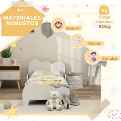 Cama para Niños de +3 Años 140x70 cm Tema de Nubes Estructura de Cama infantil con Barandilla Carga 80 kg Blanco - Ogal.Es