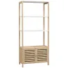 Estantería de Baño de Bambú con 3 Estantes Abiertos Puertas de Lamas 63x30x138 cm Natural y Blanco - Ogal.Es