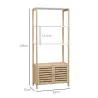 Estantería de Baño de Bambú con 3 Estantes Abiertos Puertas de Lamas 63x30x138 cm Natural y Blanco - Ogal.Es