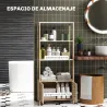 Estantería de Baño de Bambú con 3 Estantes Abiertos Puertas de Lamas 63x30x138 cm Natural y Blanco - Ogal.Es