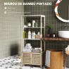Estantería de Baño de Bambú con 3 Estantes Abiertos Puertas de Lamas 63x30x138 cm Natural y Blanco - Ogal.Es