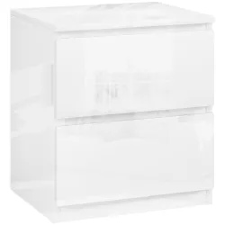 Mesilla de Noche con 2 Cajones Mesa de Noche para Dormitorio Salón 40x34x45 cm Blanco Brillo - Ogal.Es