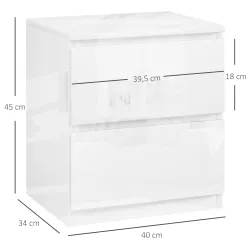 Mesilla de Noche con 2 Cajones Mesa de Noche para Dormitorio Salón 40x34x45 cm Blanco Brillo - Ogal.Es