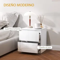 Mesilla de Noche con 2 Cajones Mesa de Noche para Dormitorio Salón 40x34x45 cm Blanco Brillo - Ogal.Es