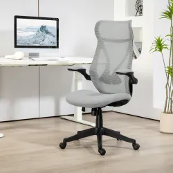 Silla de Oficina Giratoria con Altura Ajustable Reposabrazos Abatibles y Función de Basculante Carga 120 kg Gris... - Ogal.Es