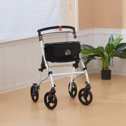 Andador para Personas Mayores Plegable de Aluminio con 4 Ruedas Bandeja Altura Ajustable Frenos de Maneta Blanco - Ogal.Es