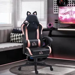Silla Gamer Reclinable con Altura Ajustable Reposapiés Retráctil Soporte Lumbar y Reposacabezas Desmontable Negro - Ogal.Es