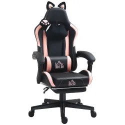 Silla Gamer Reclinable con Altura Ajustable Reposapiés Retráctil Soporte Lumbar y Reposacabezas Desmontable Negro - Ogal.Es