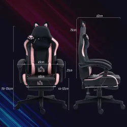 Silla Gamer Reclinable con Altura Ajustable Reposapiés Retráctil Soporte Lumbar y Reposacabezas Desmontable Negro - Ogal.Es