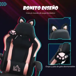 Silla Gamer Reclinable con Altura Ajustable Reposapiés Retráctil Soporte Lumbar y Reposacabezas Desmontable Negro - Ogal.Es