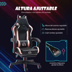 Silla Gamer Reclinable con Altura Ajustable Reposapiés Retráctil Soporte Lumbar y Reposacabezas Desmontable Negro - Ogal.Es