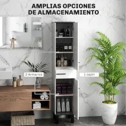 Armario Alto de Baño con Cajón 2 Puertas y Estantes Ajustable Mueble Auxiliar de Baño Anti-vuelco 34x32x170 cm B... - Ogal.Es