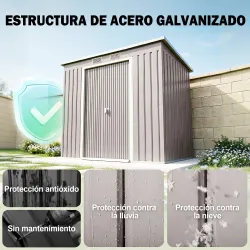 Cobertizo de Jardín Exterior 2,42 m² 213x130x172 cm con Puerta Corredera Techo Inclinado Base y 2 Ventanas Gris ... - Ogal.Es