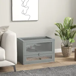 Jaula para Hámster de Madera de 2 Niveles Casa para Animales Pequeños con Plataformas Escaleras 60x35x42 cm Gris - Ogal.Es