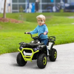 Quad Eléctrico para Niños de +3 Años con Batería 12V Faros Música MP3 Velocidad Regulable y Cesta Carga 30 kg Verde - Ogal.Es