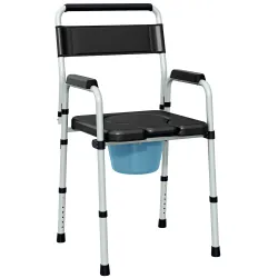 Silla con Inodoro Plegable con Altura Ajustable Cubo y Almohadillas Antideslizantes Carga 150 kg Negro - Ogal.Es