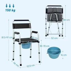 Silla con Inodoro Plegable con Altura Ajustable Cubo y Almohadillas Antideslizantes Carga 150 kg Negro - Ogal.Es