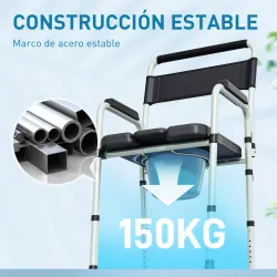 Silla con Inodoro Plegable con Altura Ajustable Cubo y Almohadillas Antideslizantes Carga 150 kg Negro - Ogal.Es