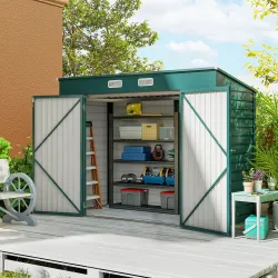 Caseta de Jardín Exterior 2,7m² 249x121x183 cm con Doble Puerta 2 Ventilaciones y Pestillo Verde - Ogal.Es