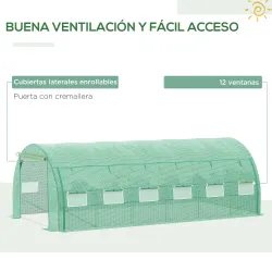 Invernadero de Túnel 6x3x2 m con Puerta y 12 Ventanas de Malla Enrollables Invernadero de Huerto para Patio Jard... - Ogal.Es