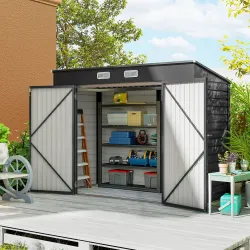 Caseta de Jardín Exterior 2,7m² 249x121x183 cm con Doble Puerta 2 Ventilaciones y Pestillo Gris - Ogal.Es