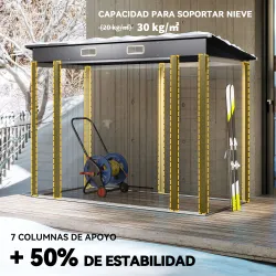 Caseta de Jardín Exterior 2,7m² 249x121x183 cm con Doble Puerta 2 Ventilaciones y Pestillo Gris - Ogal.Es