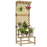 Soporte para Plantas de Madera Estantería para Plantas de 2 Niveles con Enrejado para Jardín Patio Terraza Natural - Ogal.Es