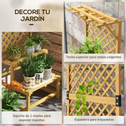 Soporte para Plantas de Madera Estantería para Plantas de 2 Niveles con Enrejado para Jardín Patio Terraza Natural - Ogal.Es