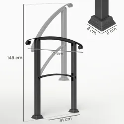 Barandilla de Escalera 71 cm con Kit de Instalación Ángulo Ajustable para 1-3 Escalones para Exterior Terraza Negro - Ogal.Es