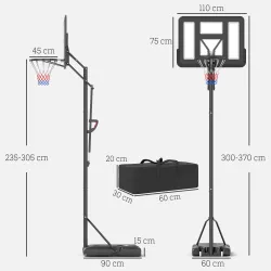 Canasta de Baloncesto para Exteriores/Interiores Altura Ajustable 235-305 cm con Ruedas Base Rellenable Bolsa de... - Ogal.Es