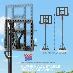Canasta de Baloncesto para Exteriores/Interiores Altura Ajustable 235-305 cm con Ruedas Base Rellenable Bolsa de... - Ogal.Es
