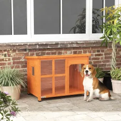 Caseta para Perros Exterior con Techo Asfáltico Abatible Puerta con Cortina y Base Extraíble 90x62x71 cm Madera ... - Ogal.Es