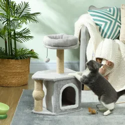 Árbol para Gatos Altura 66 cm Torre para Gatos con Cama Cueva Plataforma Bola Colgante y Poste de Yute Gris Claro - Ogal.Es
